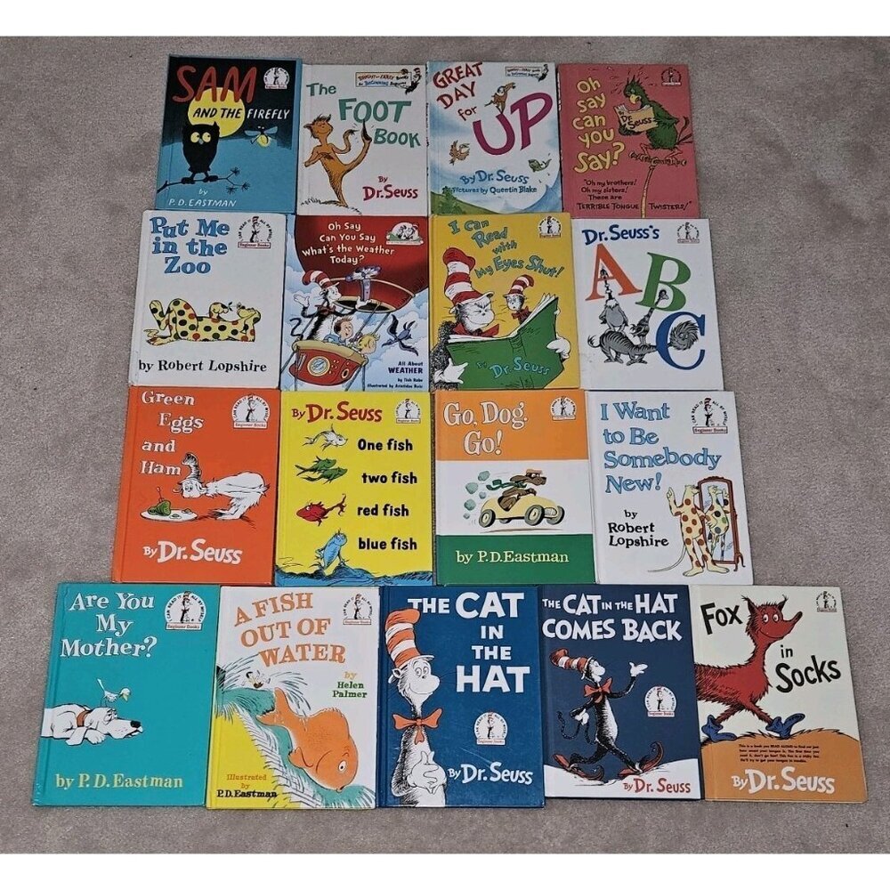 17 Dr Seuss Beginner HBK Book Lot Mother Go Dog Green Eggs Fish Cat Hat Zoo ABC